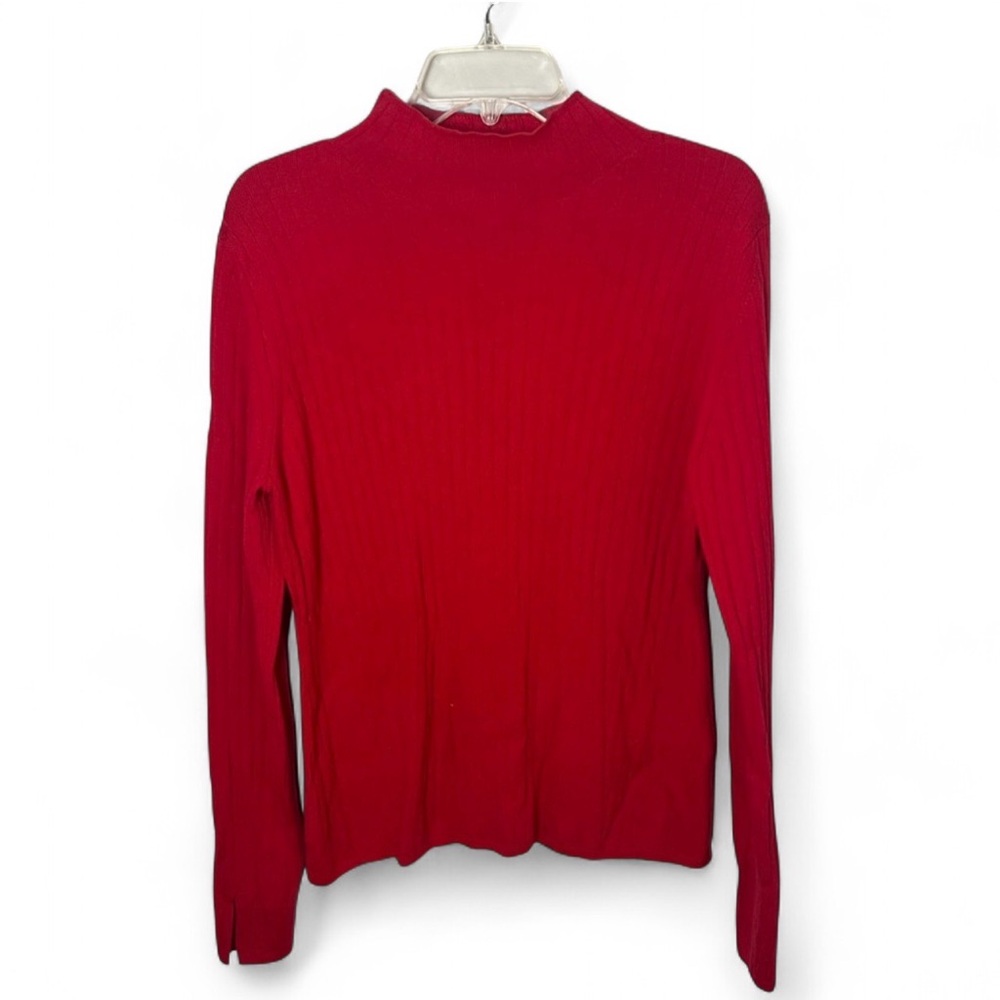 Banana Republic Extra Fine Merino Wool Red Ribbed Mock Neck Knit Sweater Size L